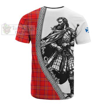 Burnett Tartan Clan Crest Cotton T-shirt with Highlander Warrior Celtic Style