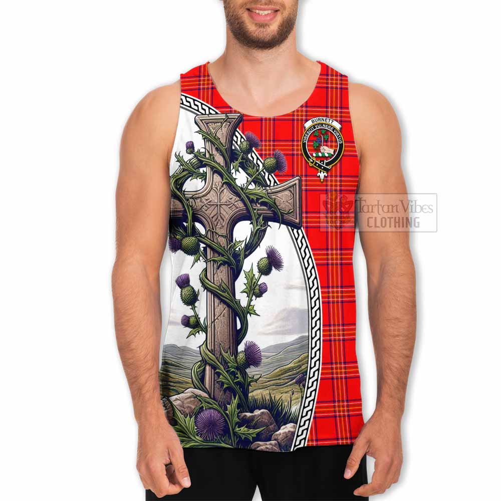 Tartan Vibes Clothing Burnett Tartan Men's Tank Top with Family Crest and St. Andrew's Cross Accented by Thistle Vines