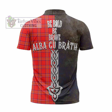Burnett Tartan Family Crest Zipper Polo Shirt Alba Gu Brath Be Brave Lion Ancient Style - Tartan Vibes Clothing