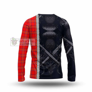 Burnett Tartan Long Sleeve T-Shirt with Family Crest Cross Sword Thistle Celtic Vibes