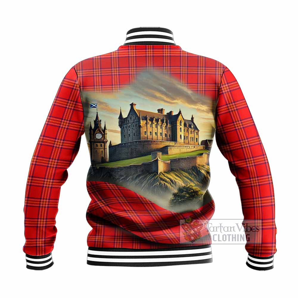 Burnett Tartan Family Crest Baseball Jacket with Scottish Ancient Castle Style - Tartan Vibes Clothing