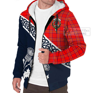 Burnett Tartan Sherpa Hoodie Featuring Thistle and Scotland Map