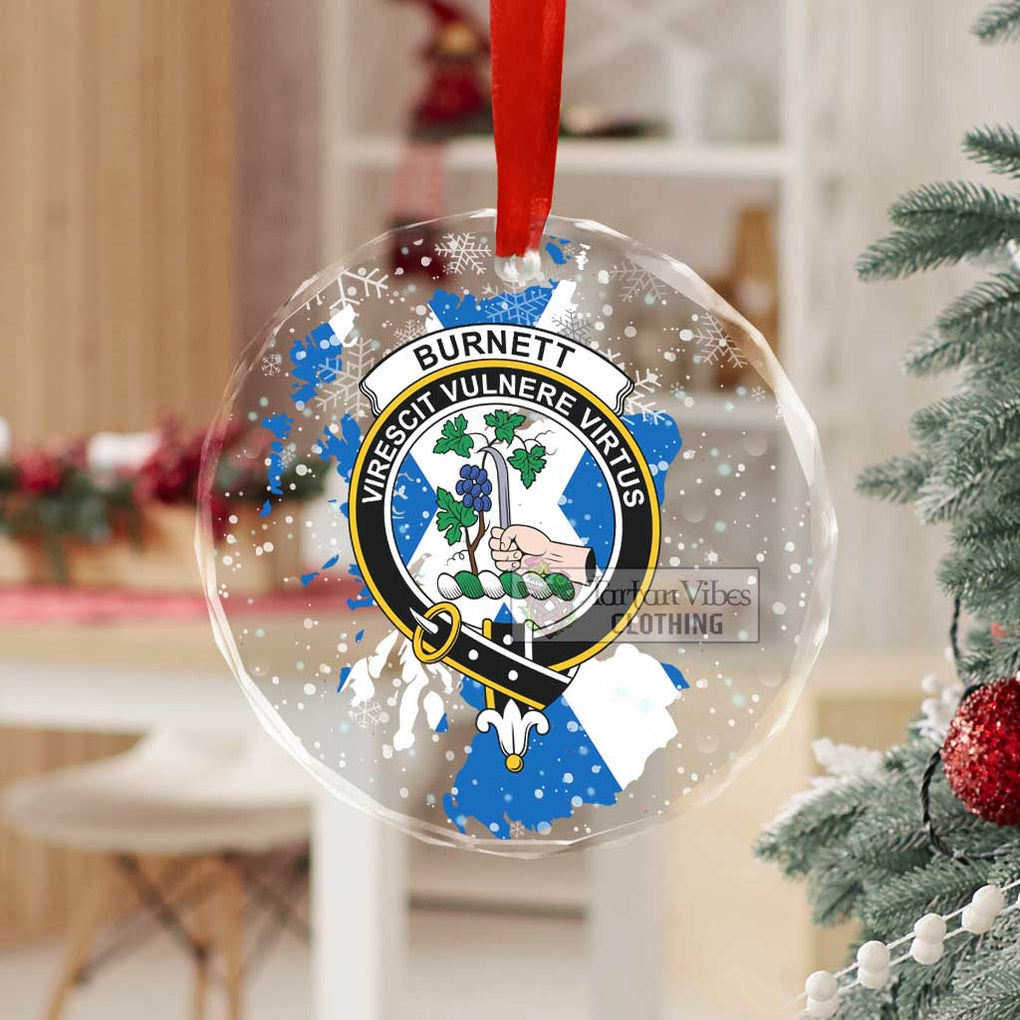 Tartan Vibes Clothing Burnett Clan Crest Christmas Glass Ornament with Scotland Map