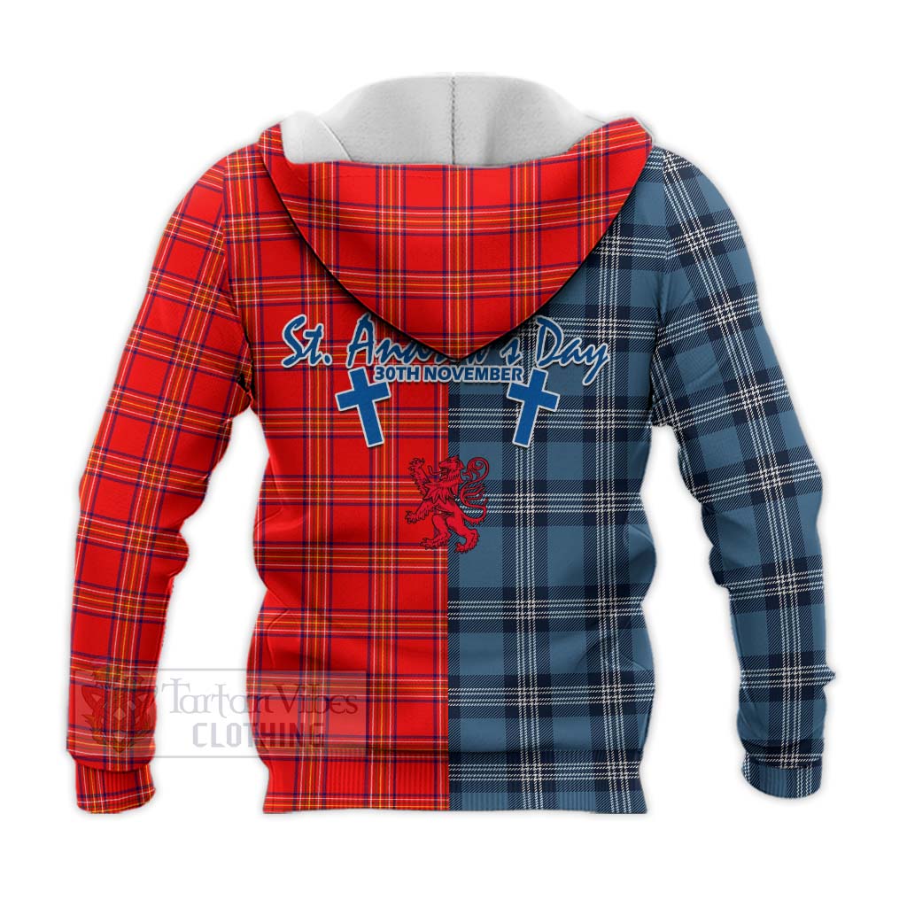 Tartan Vibes Clothing Burnett Tartan Knitted Hoodie Happy St. Andrew's Day Half Tartan Style