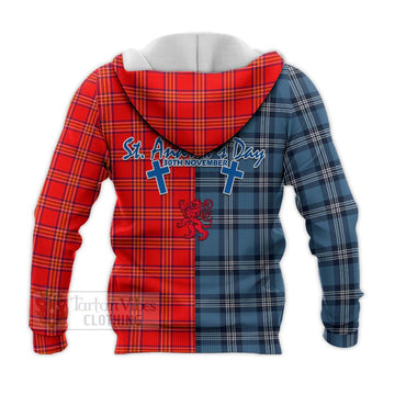 Burnett Tartan Knitted Hoodie Happy St. Andrew's Day Half Tartan Style