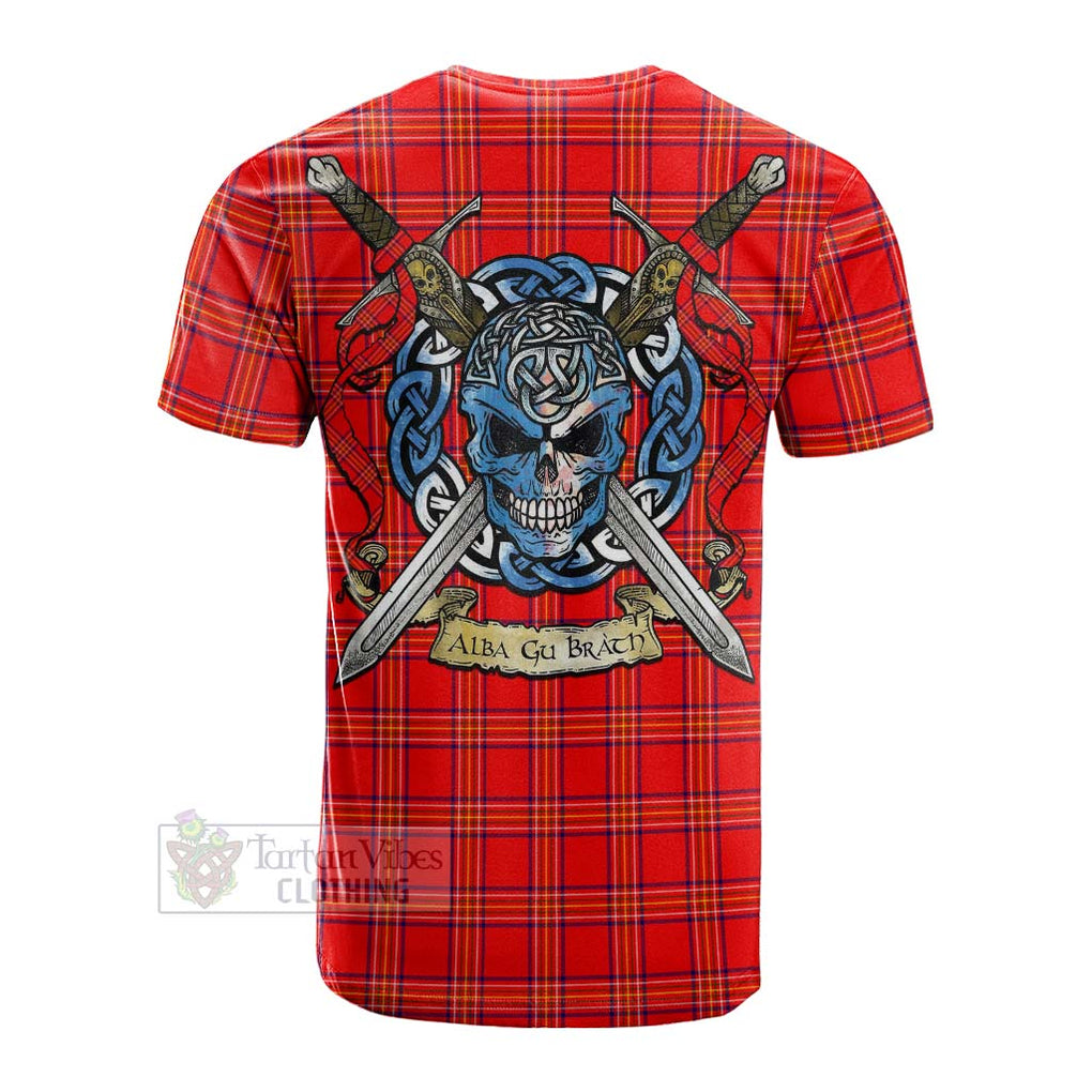 Tartan Vibes Clothing Burnett Tartan Cotton T-shirt with Family Crest Celtic Skull Style