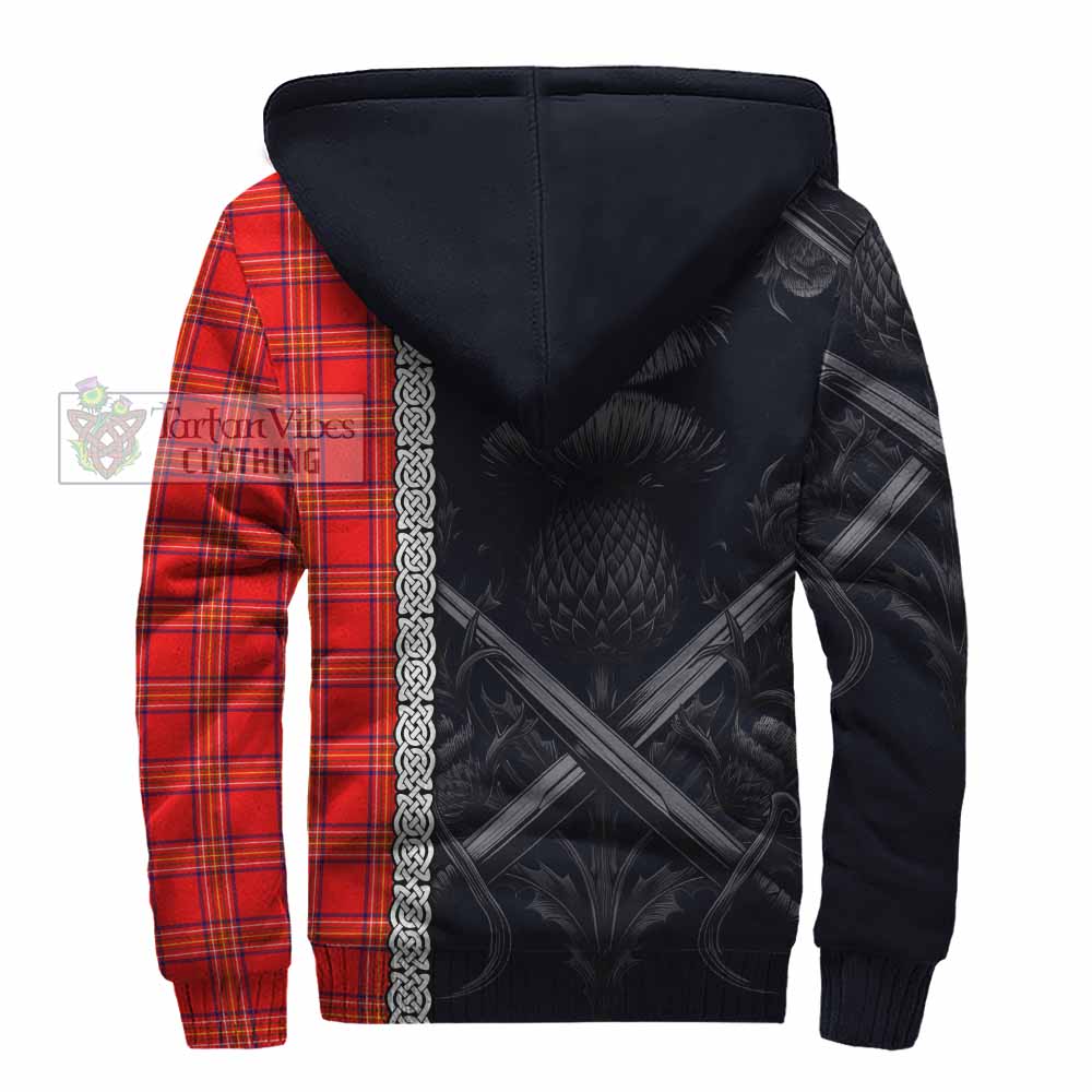 Tartan Vibes Clothing Burnett Tartan Sherpa Hoodie with Family Crest Cross Sword Thistle Celtic Vibes