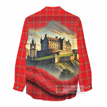Burnett Tartan Family Crest Women's Casual Shirt with Scottish Ancient Castle Style - Tartan Vibes Clothing