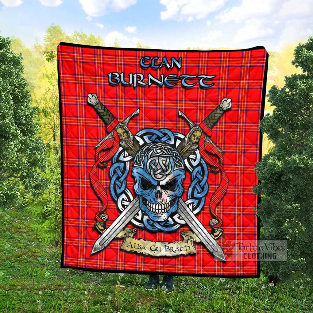 Tartan Vibes Clothing Burnett Tartan Quilt with Celtic Skull Alba Gu Brath Style