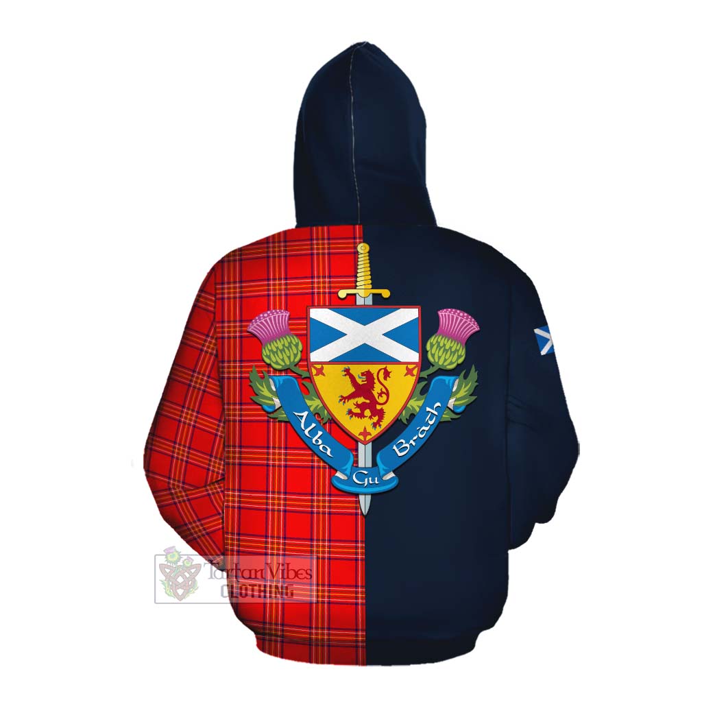 Tartan Vibes Clothing Burnett Tartan Cotton Hoodie Alba with Scottish Lion Royal Arm Half Style