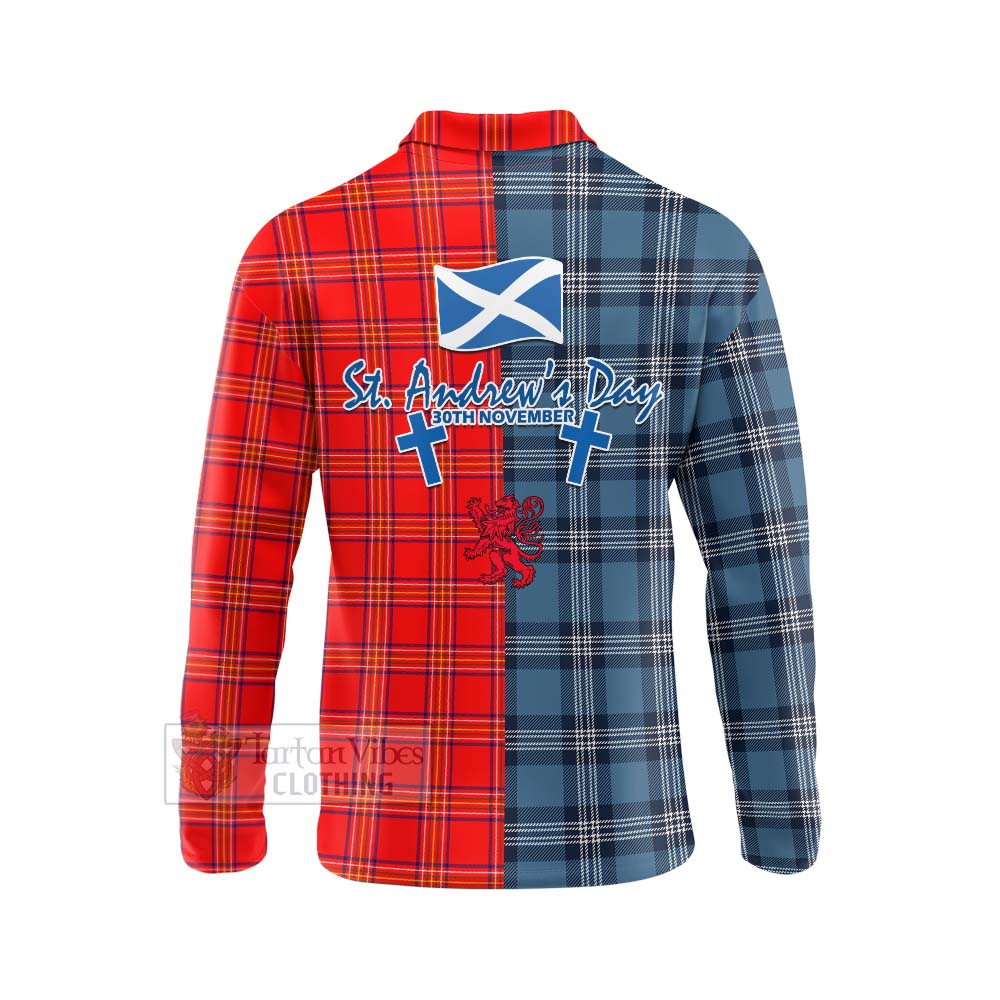 Tartan Vibes Clothing Burnett Tartan Long Sleeve Polo Shirt Happy St. Andrew's Day Half Tartan Style