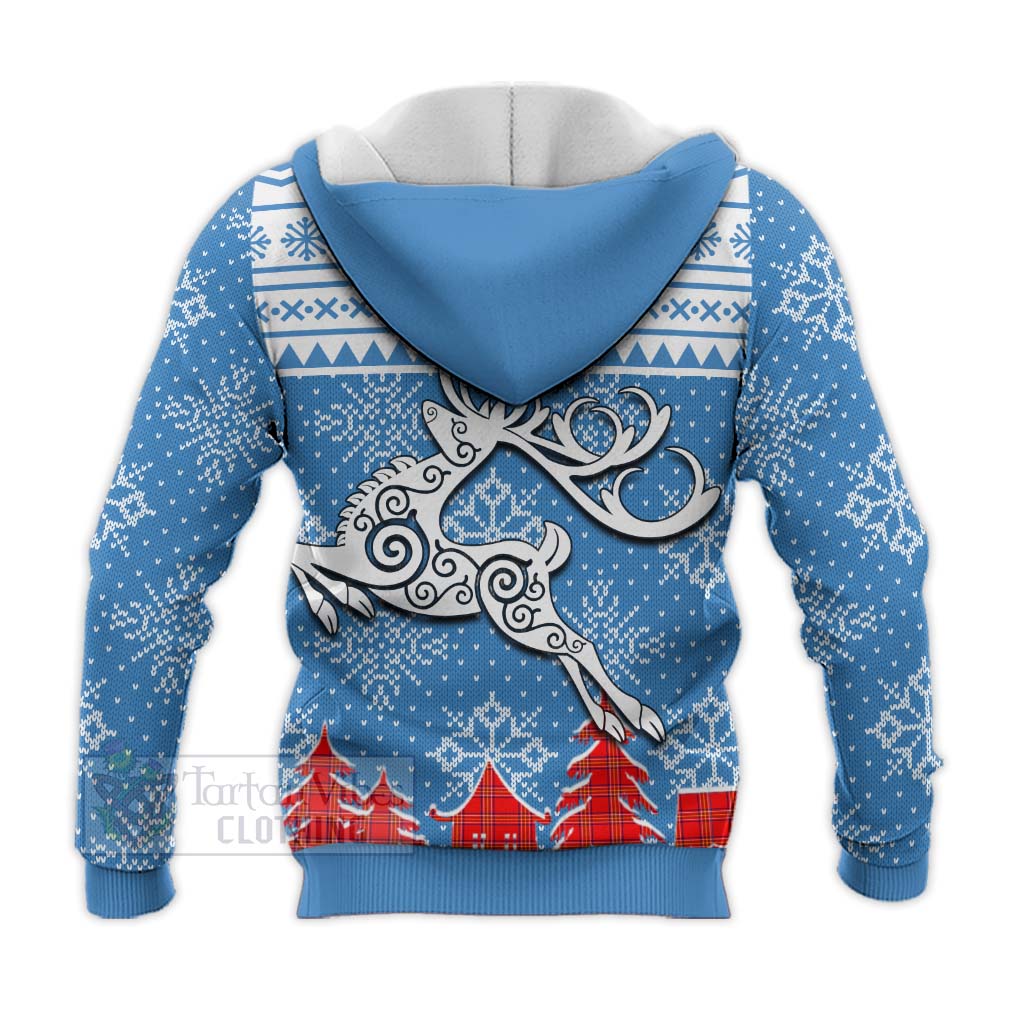 Tartan Vibes Clothing Burnett Clan Christmas Knitted Hoodie Celtic Reindeer Style