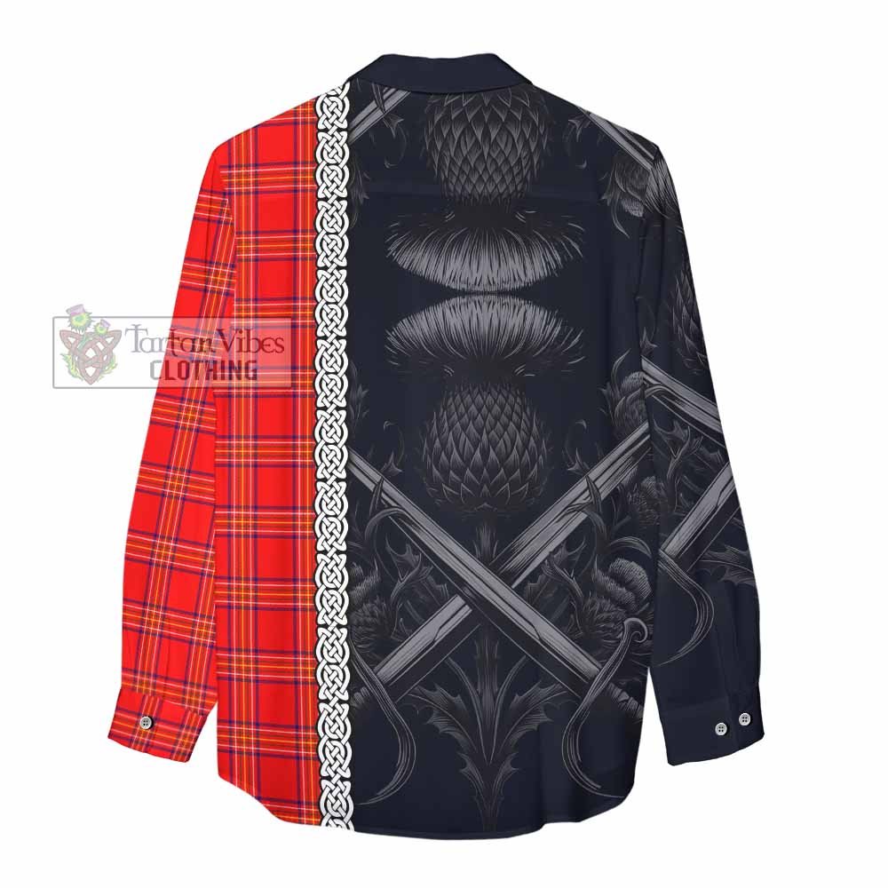 Tartan Vibes Clothing Burnett Tartan Women's Casual Shirt with Family Crest Cross Sword Thistle Celtic Vibes