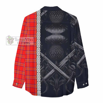 Burnett Tartan Women's Casual Shirt with Family Crest Cross Sword Thistle Celtic Vibes