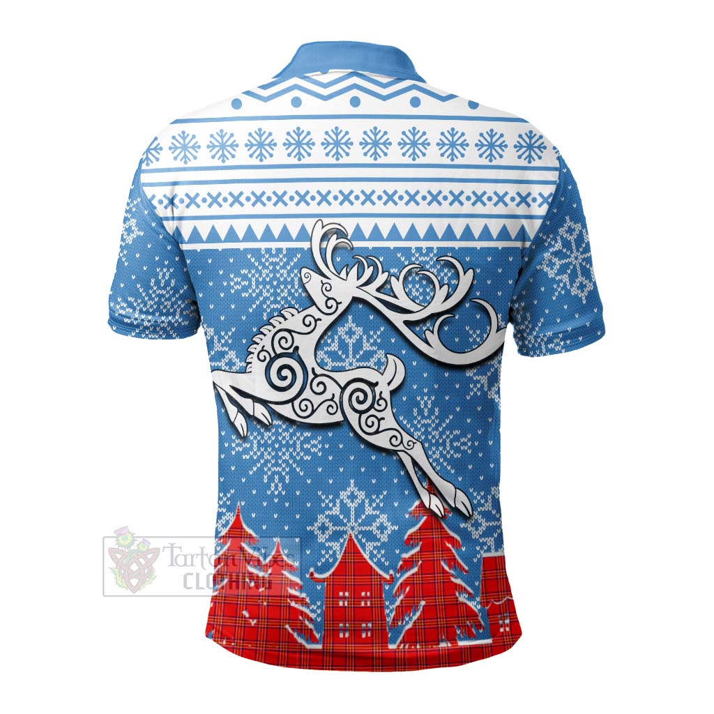 Tartan Vibes Clothing Burnett Clan Christmas Polo Shirt Celtic Reindeer Style