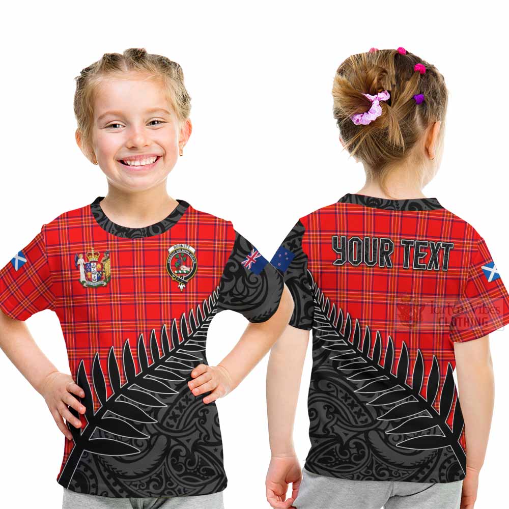 Tartan Vibes Clothing Burnett Crest Tartan Kid T-Shirt with New Zealand Silver Fern Half Style