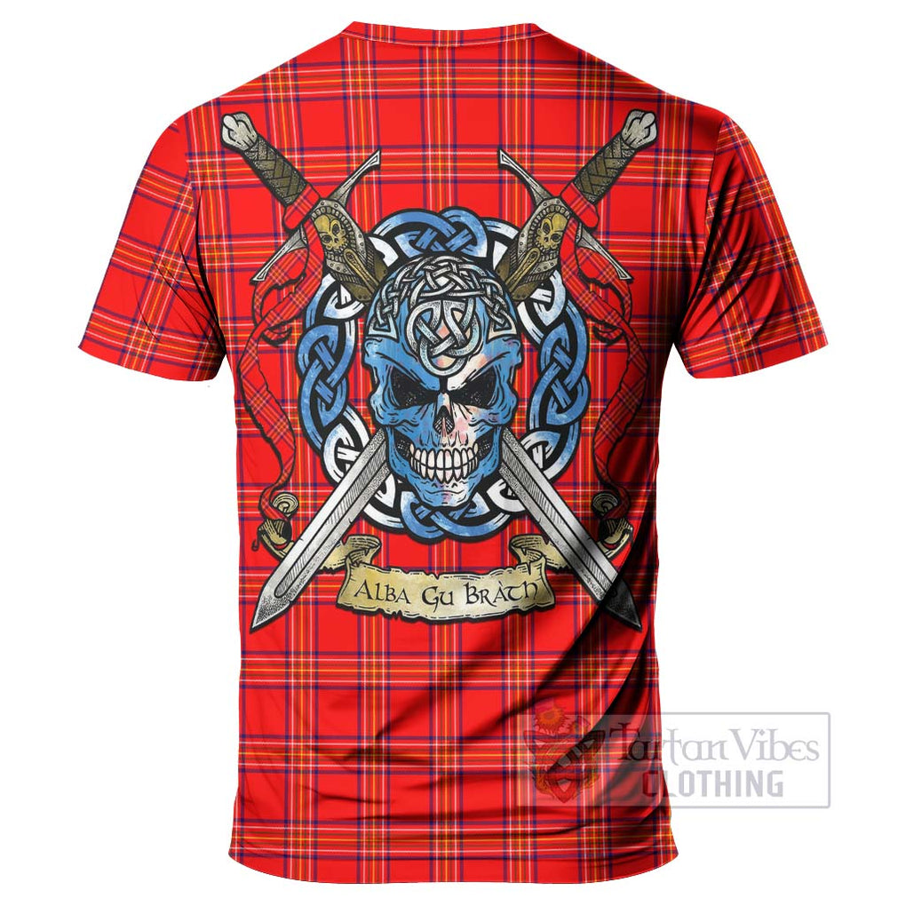 Tartan Vibes Clothing Burnett Tartan T-Shirt with Family Crest Celtic Skull Style