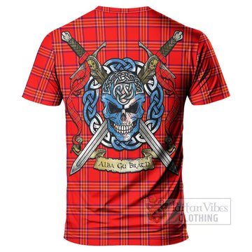 Burnett Tartan T-Shirt with Family Crest Celtic Skull Style