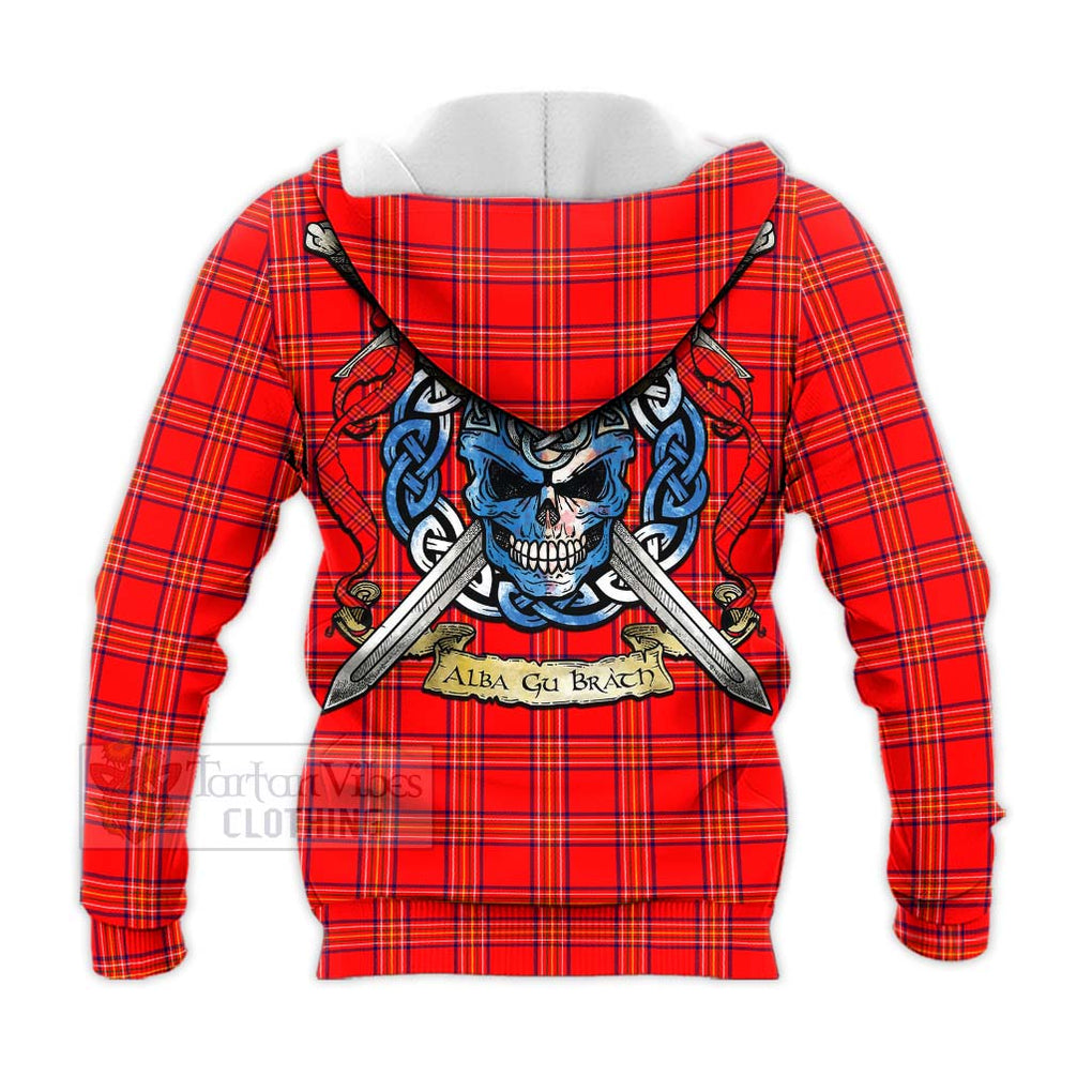 Tartan Vibes Clothing Burnett Tartan Knitted Hoodie with Family Crest Celtic Skull Style