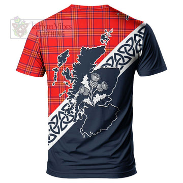 Burnett Tartan T-Shirt Featuring Thistle and Scotland Map