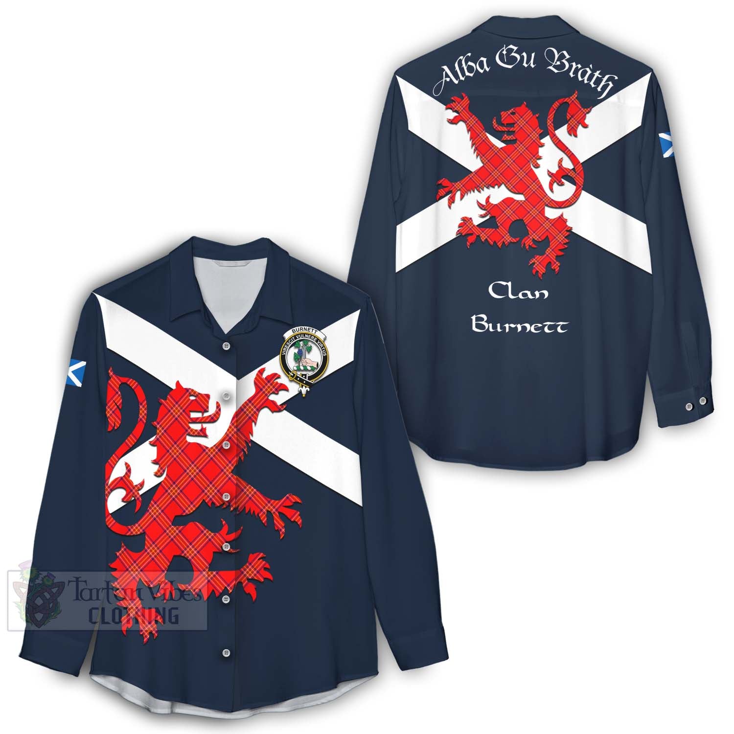 Tartan Vibes Clothing Burnett Tartan Lion Rampant Women's Casual Shirt Proudly Display Your Heritage with Alba Gu Brath and Clan Name