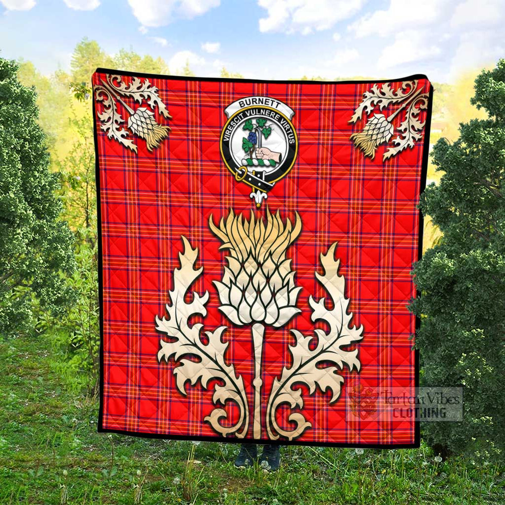 Tartan Vibes Clothing Burnett Tartan Quilt with Family Crest and Golden Thistle Style