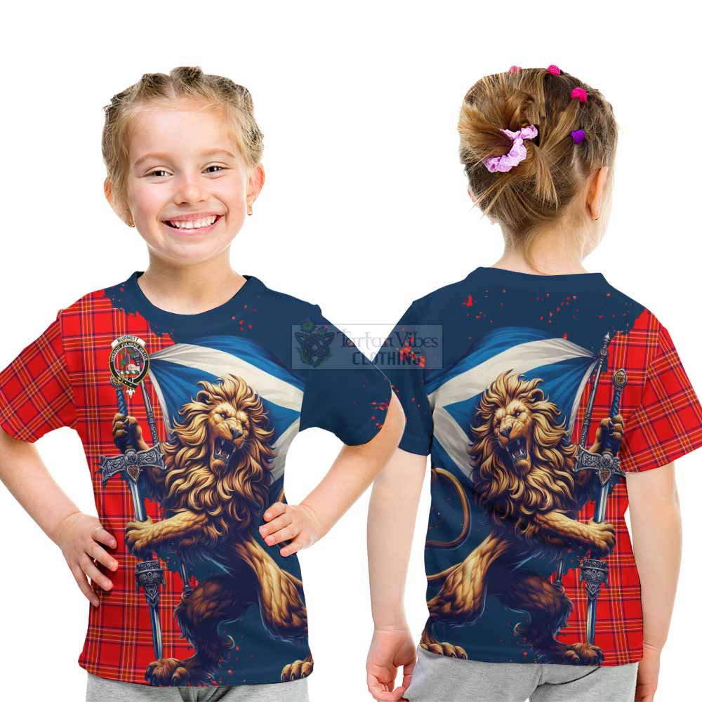 Tartan Vibes Clothing Burnett Tartan Family Crest Kid T-Shirt with Scottish Majestic Lion