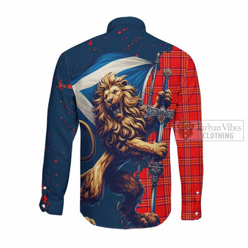 Burnett Tartan Family Crest Long Sleeve Button Shirt with Scottish Majestic Lion