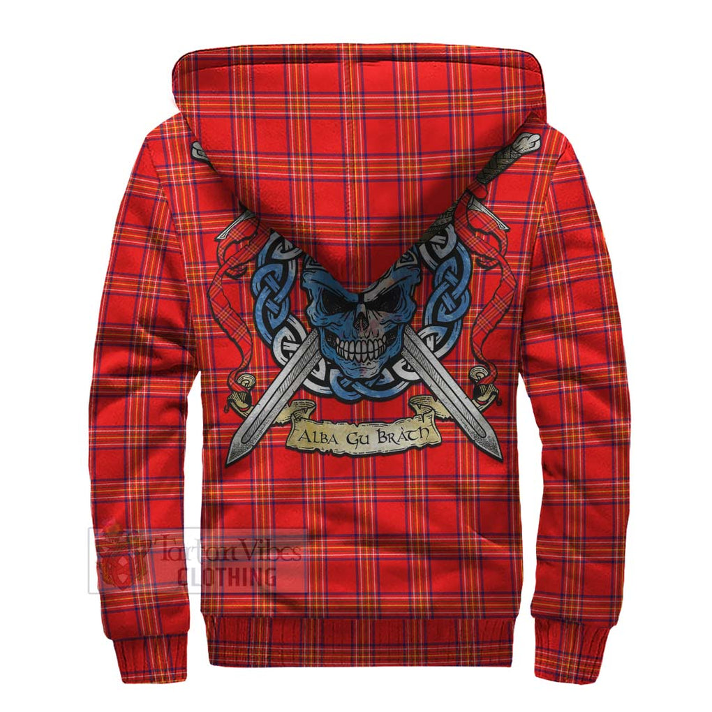 Tartan Vibes Clothing Burnett Tartan Sherpa Hoodie with Family Crest Celtic Skull Style