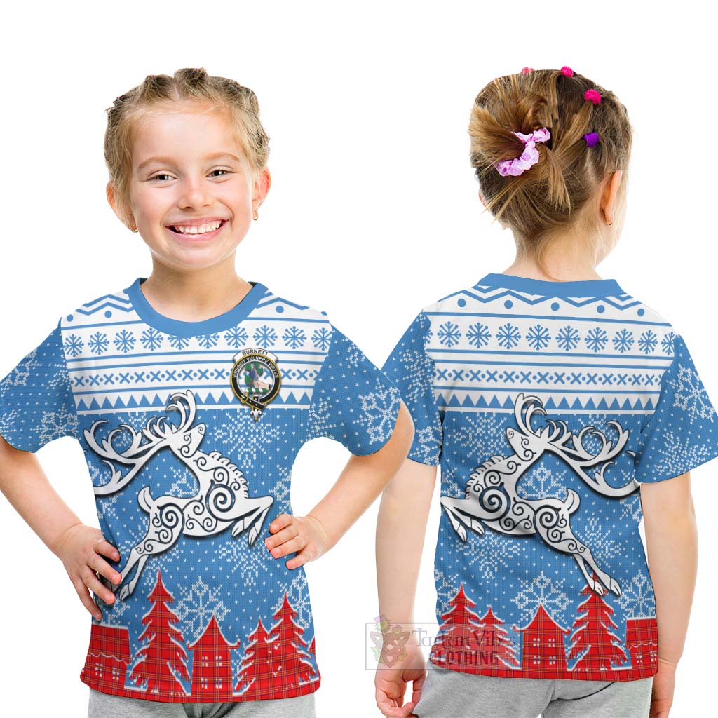 Tartan Vibes Clothing Burnett Clan Christmas Kid T-Shirt Celtic Reindeer Style