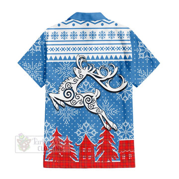 Burnett Clan Christmas Short Sleeve Button Shirt Celtic Reindeer Style