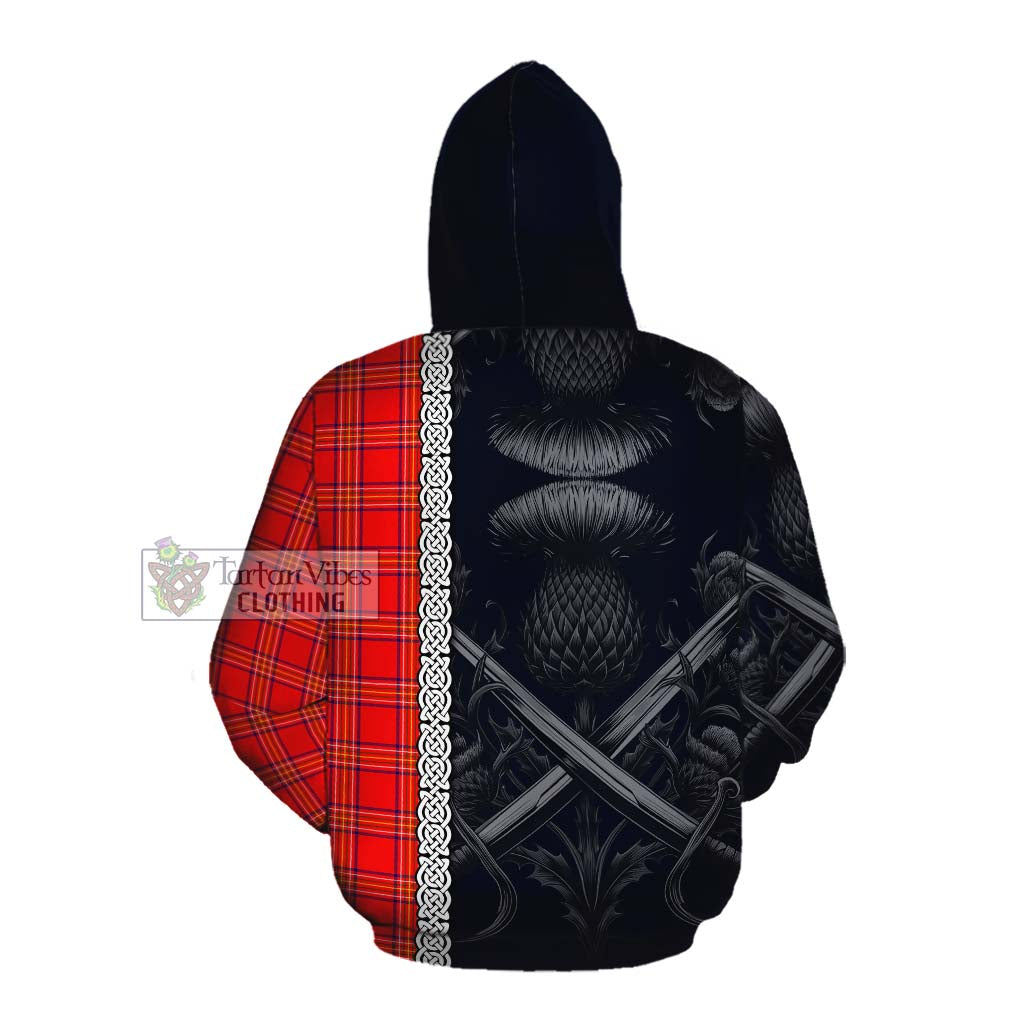 Tartan Vibes Clothing Burnett Tartan Cotton Hoodie with Family Crest Cross Sword Thistle Celtic Vibes