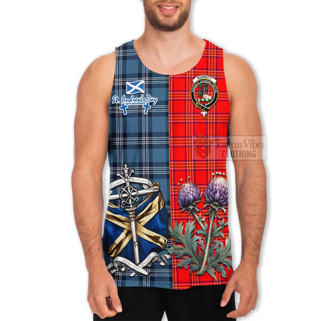 Tartan Vibes Clothing Burnett Tartan Men's Tank Top Happy St. Andrew's Day Half Tartan Style