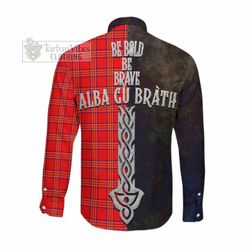 Burnett Tartan Family Crest Long Sleeve Button Shirt Alba Gu Brath Be Brave Lion Ancient Style Men's Shirt - Tartan Vibes Clothing