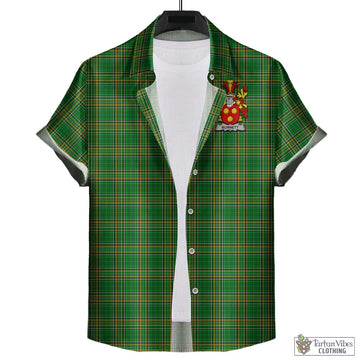 Burnett Irish Clan Tartan Short Sleeve Button Up with Coat of Arms