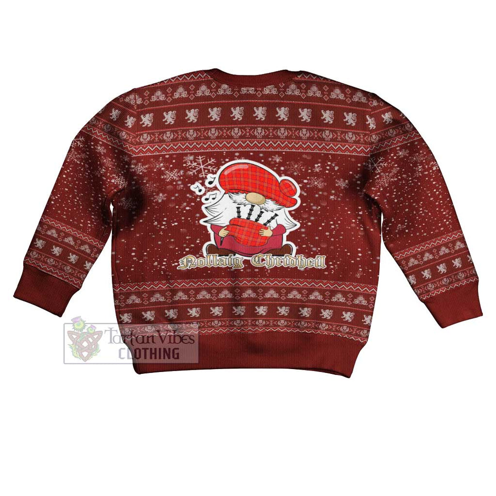 Tartan Vibes Clothing Burnett Clan Christmas Kid Ugly Sweater with Gnome Playing Bagpipes