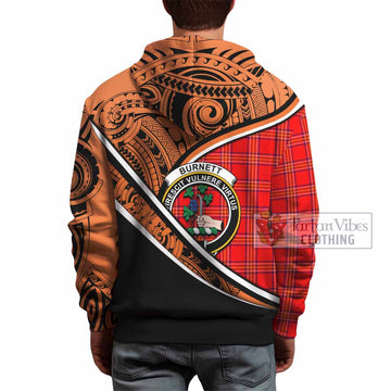 Burnett Crest Tartan Hoodie with Polynesian Vibes Style - Orange Version