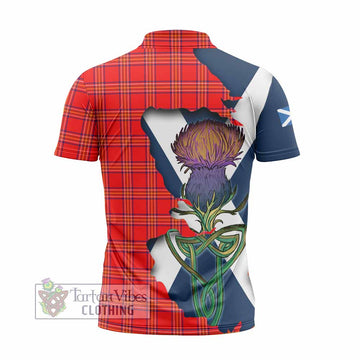 Burnett Tartan Family Crest Zipper Polo Shirt Scottish Thistle Celtic Inspired - Tartan Vibes Clothing