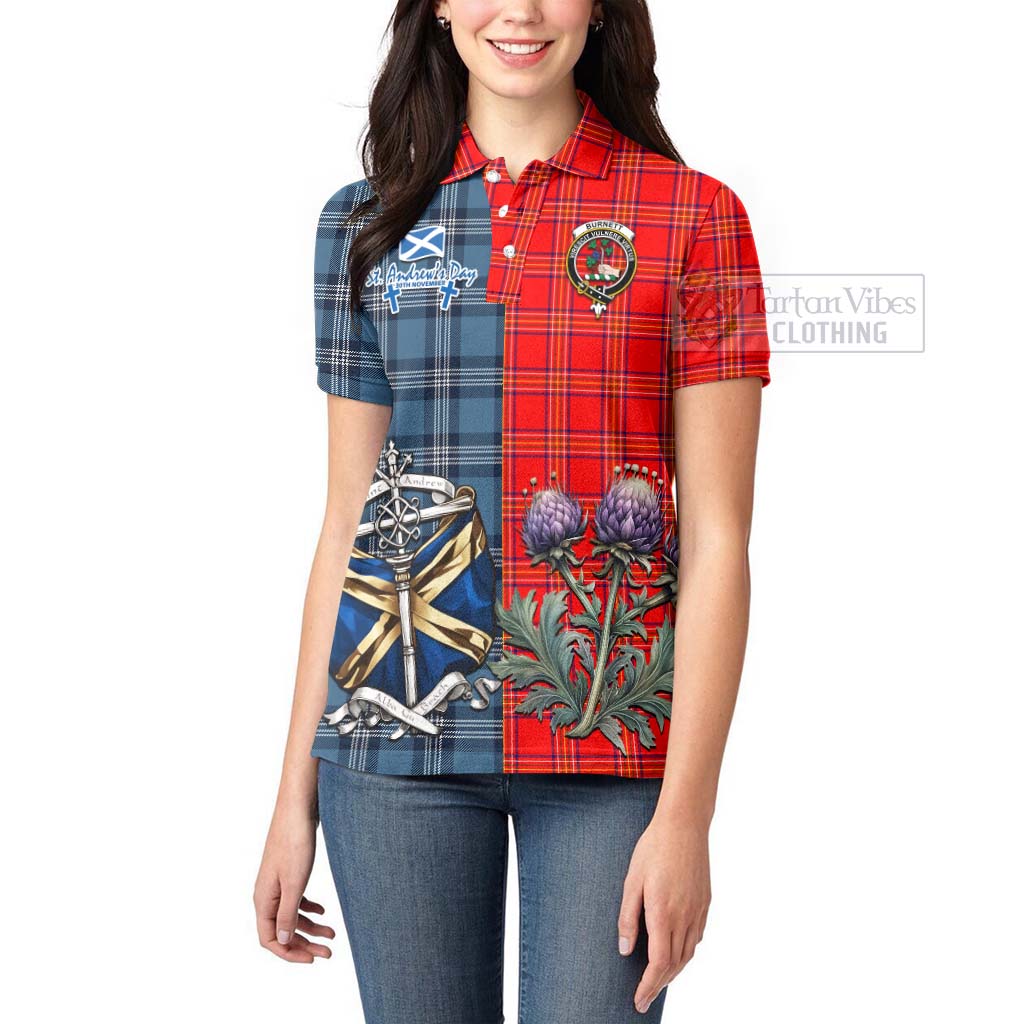 Tartan Vibes Clothing Burnett Tartan Women's Polo Shirt Happy St. Andrew's Day Half Tartan Style