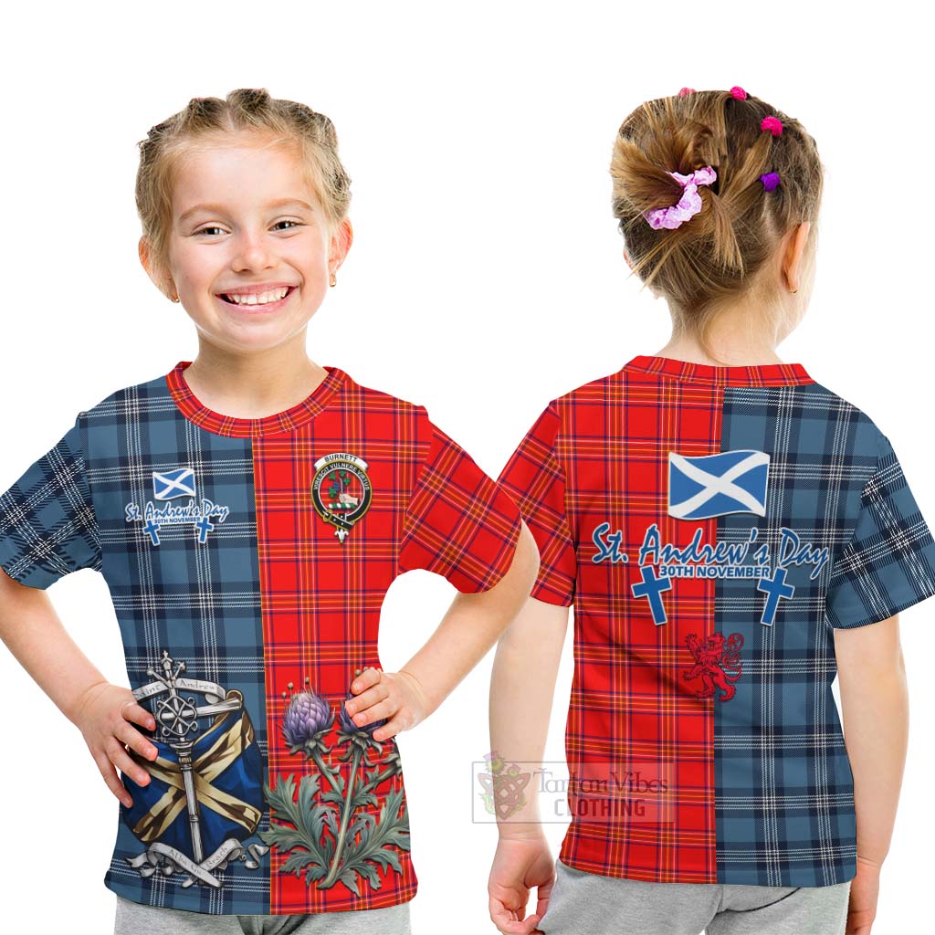 Tartan Vibes Clothing Burnett Tartan Kid T-Shirt Happy St. Andrew's Day Half Tartan Style