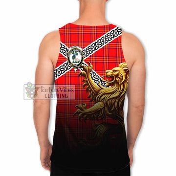 Burnett Crest Tartan Men's Tank Top with Golden Lion Emblem Celtic Style - Tartan Vibes Clothing