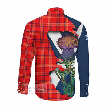 Burnett Tartan Family Crest Long Sleeve Button Shirt Scottish Thistle Celtic Inspired Men's Shirt - Tartan Vibes Clothing