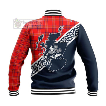 Burnett Tartan Baseball Jacket Featuring Thistle and Scotland Map