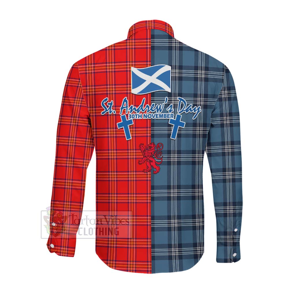 Tartan Vibes Clothing Burnett Tartan Long Sleeve Button Shirt Happy St. Andrew's Day Half Tartan Style