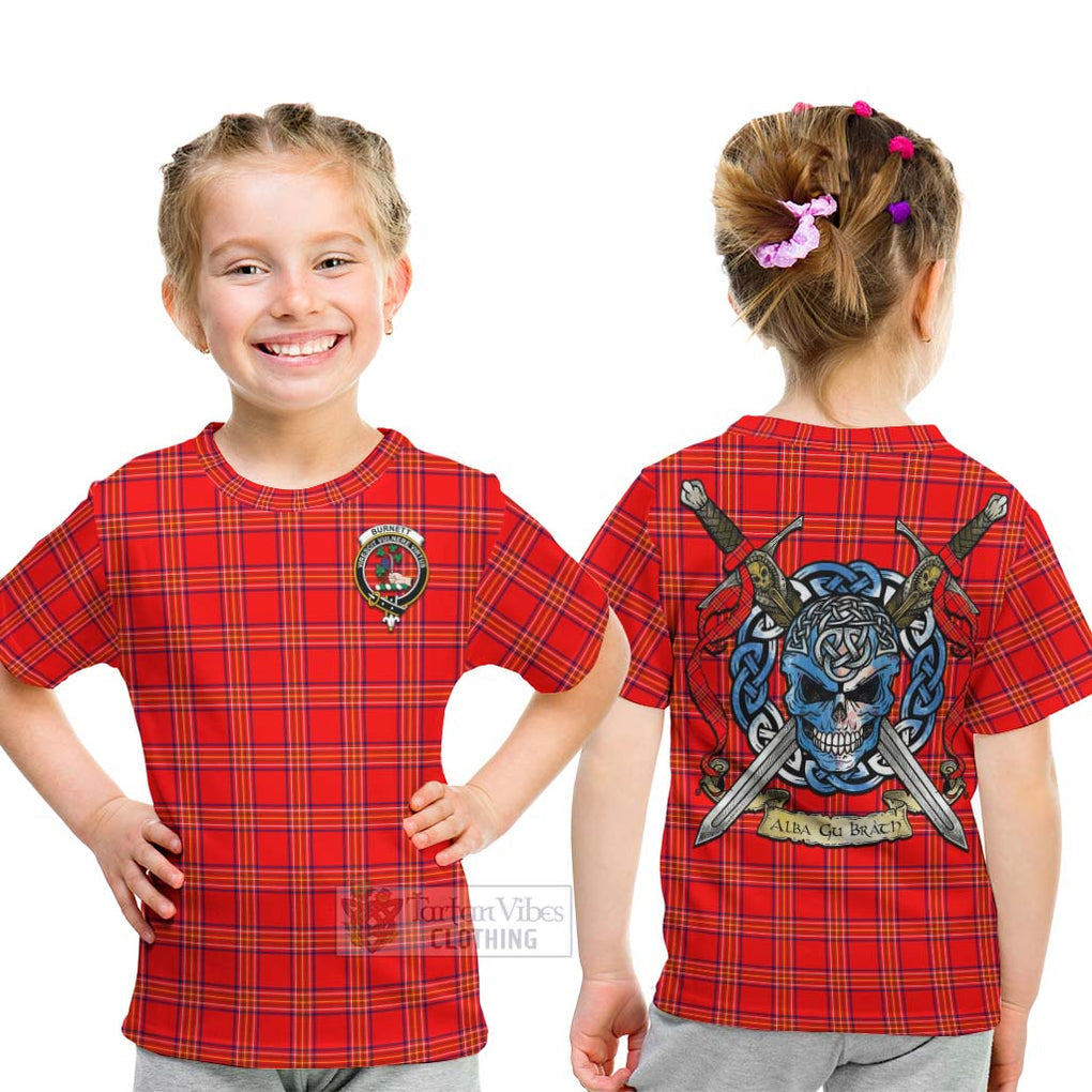 Tartan Vibes Clothing Burnett Tartan Kid T-Shirt with Family Crest Celtic Skull Style