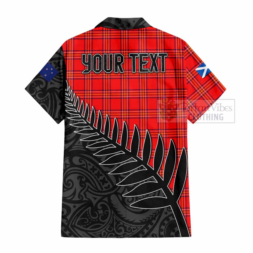 Tartan Vibes Clothing Burnett Crest Tartan Short Sleeve Button Shirt with New Zealand Silver Fern Half Style