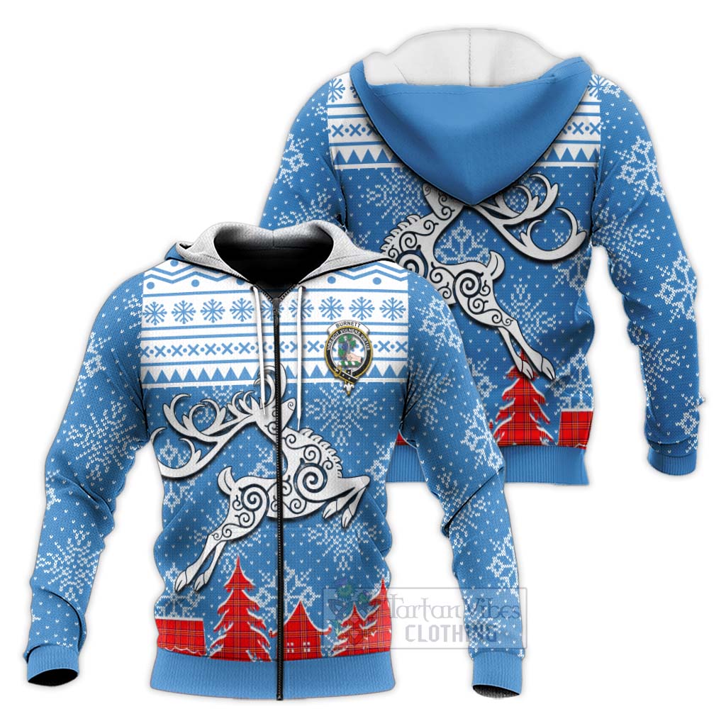 Tartan Vibes Clothing Burnett Clan Christmas Knitted Hoodie Celtic Reindeer Style