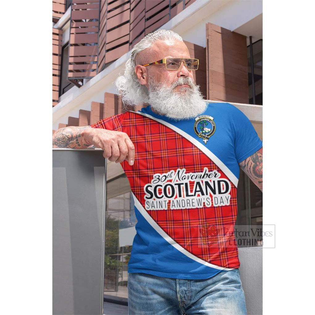 Tartan Vibes Clothing Burnett Family Crest Tartan Cotton T-shirt Celebrate Saint Andrew's Day in Style