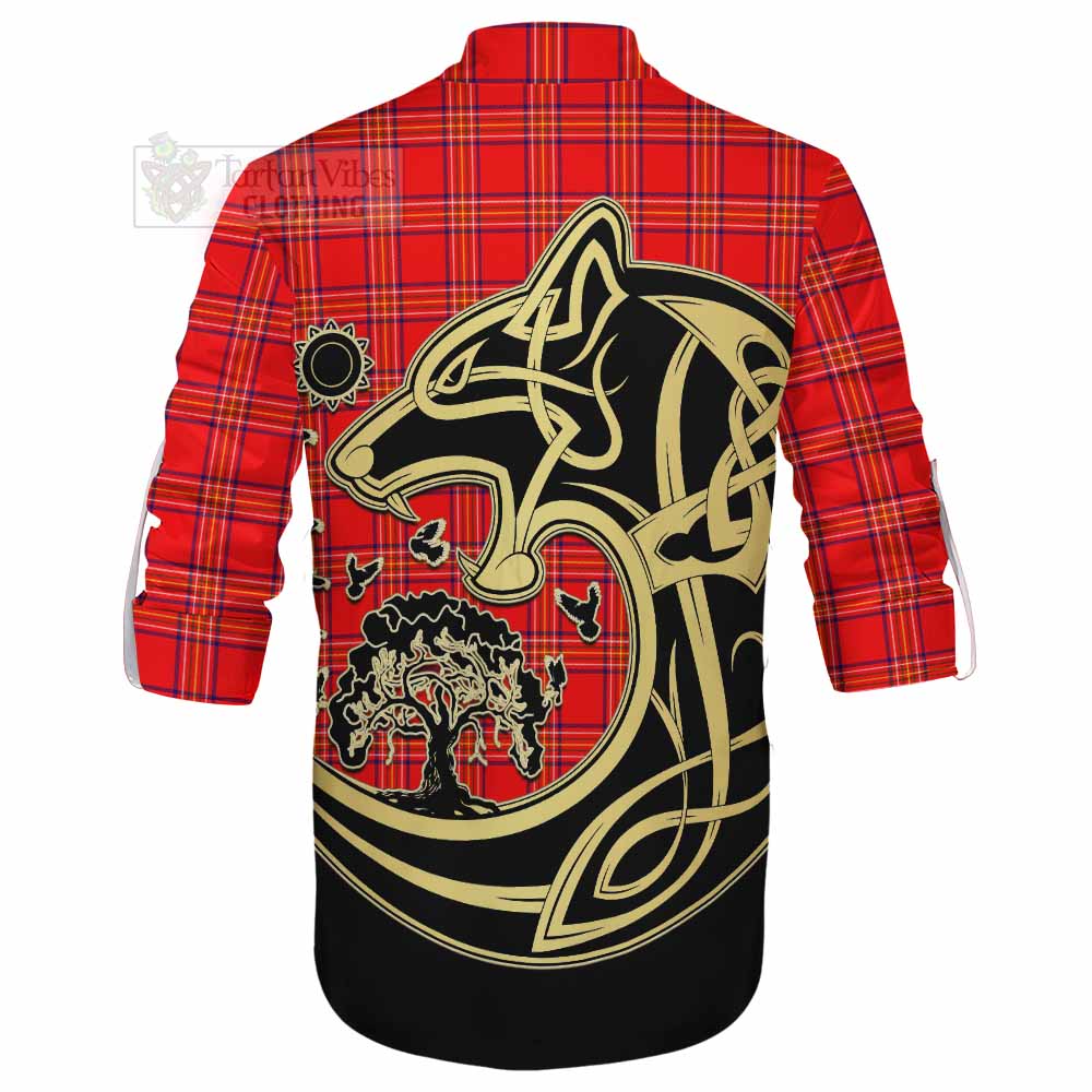 Tartan Vibes Clothing Burnett Tartan Ghillie Kilt Shirt with Family Crest Celtic Wolf Style