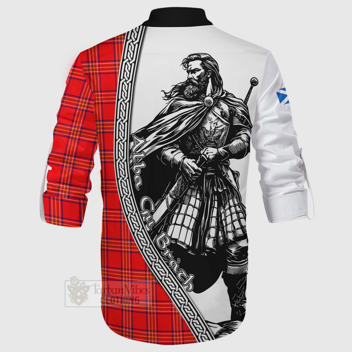 Tartan Vibes Clothing Burnett Tartan Clan Crest Ghillie Kilt Shirt with Highlander Warrior Celtic Style